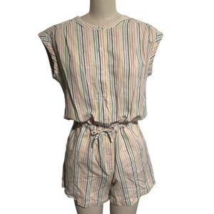 NWT Gap Girls Linen Blend Rainbow Striped Romper Shorts XL 14/16